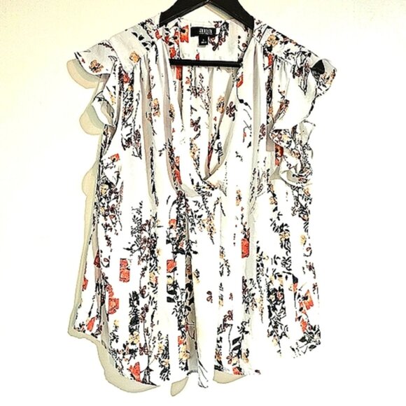 a.n.a Tops - a.n.a. Large White Floral Print Casual V-Neck Pullover Layer Sleeve Top